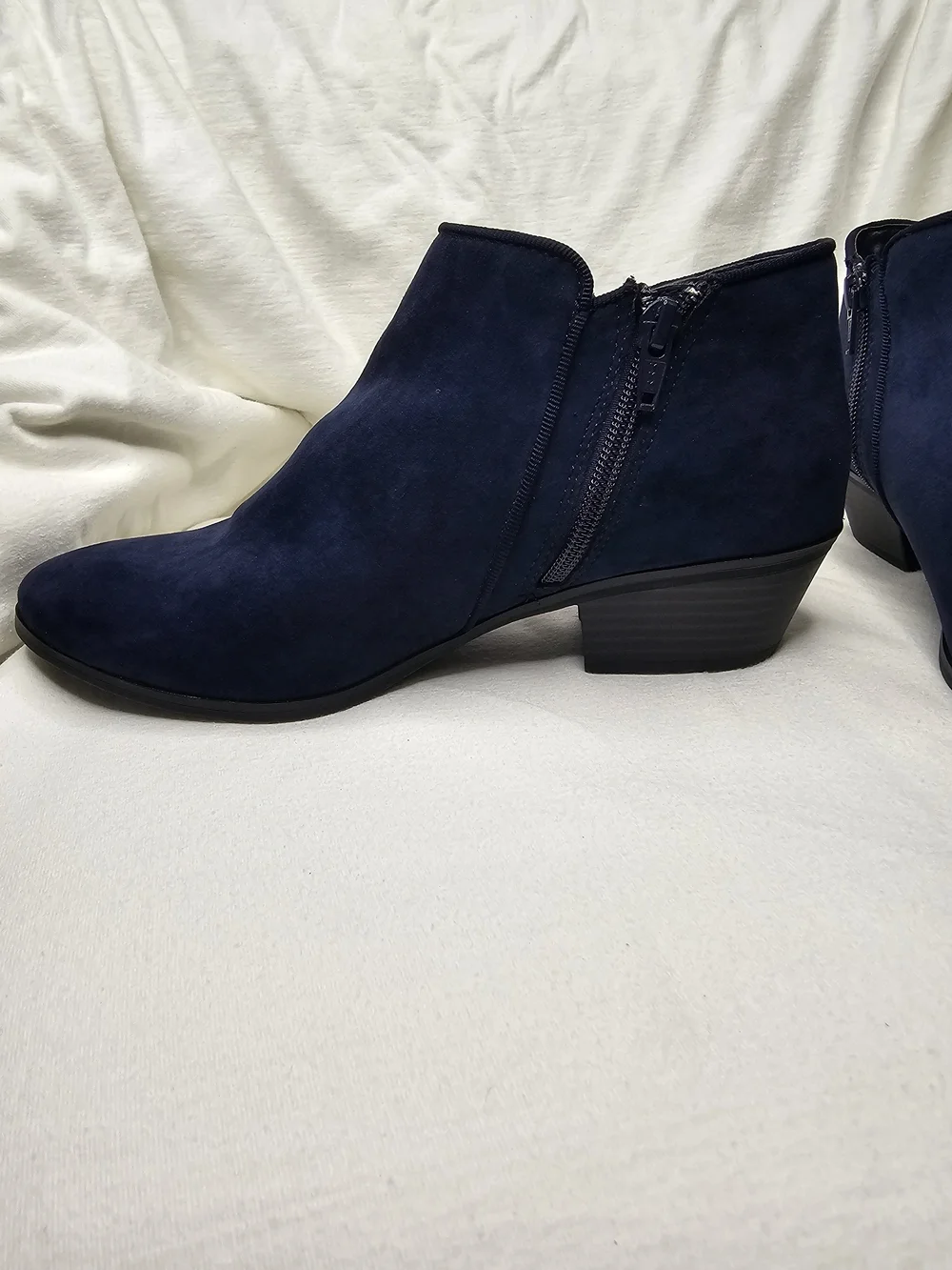 Style & Co. Wileyy Navy Faux Suede Ankle Booties Low Block Heel